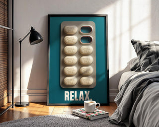 Funny Chill Pill Wall Art | Bold Modern Relax Poster for Office, Bathroom or Dorm | Witty Mental Health Print | Free Shipping Poster - Just Great Posters
