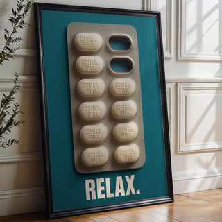 Funny Chill Pill Wall Art | Bold Modern Relax Poster for Office, Bathroom or Dorm | Witty Mental Health Print | Free Shipping Poster - Just Great Posters
