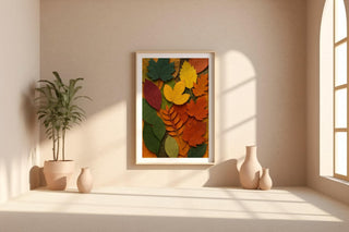 Fall Leaves Wall Art | Cozy Autumn Nature Print with Bold Color | Boho Botanical Poster for Living Room or Entry | Free Shipping Always - Just Great Posters