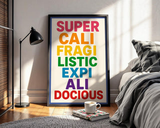 Mary Poppins Poster, Super califragilisticexpialidocious Poster – Rainbow Typography Wall Art, Playroom Decor, Inspirational Quote Print - Just Great Posters