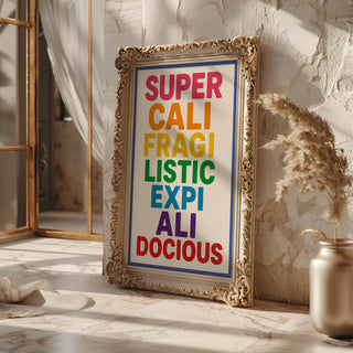 Mary Poppins Poster, Super califragilisticexpialidocious Poster – Rainbow Typography Wall Art, Playroom Decor, Inspirational Quote Print - Just Great Posters
