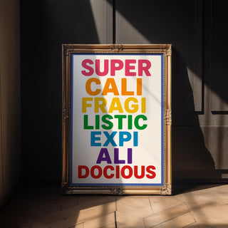 Mary Poppins Poster, Super califragilisticexpialidocious Poster – Rainbow Typography Wall Art, Playroom Decor, Inspirational Quote Print - Just Great Posters