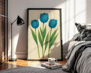 Blue Tulip Flower Poster | Minimal Botanical Wall Art for Modern Nature Lovers | Soft Color Plant Print | Free Shipping Always Included - Just Great Posters