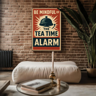 Tea Time Alarm Poster | Funny British Wall Art with Retro Graphic Bell Design | Kitchen or Cafe Print for Tea Lovers | Free Shipping - Just Great Posters