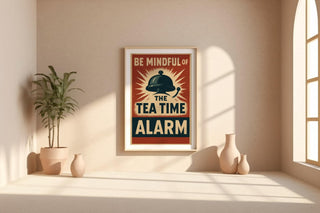 Tea Time Alarm Poster | Funny British Wall Art with Retro Graphic Bell Design | Kitchen or Cafe Print for Tea Lovers | Free Shipping - Just Great Posters