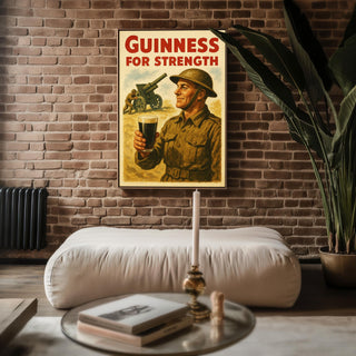 Guinness for Strength Poster | Bold Vintage Beer Ad Print with Retro Weightlifter Design | Funny Bar Wall Art | Free Shipping Always - Just Great Posters