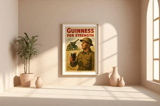 Guinness for Strength Poster | Bold Vintage Beer Ad Print with Retro Weightlifter Design | Funny Bar Wall Art | Free Shipping Always - Just Great Posters