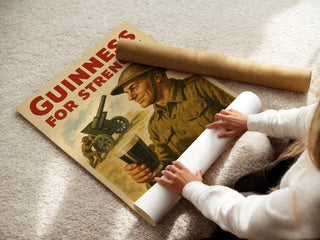 Guinness for Strength Poster | Bold Vintage Beer Ad Print with Retro Weightlifter Design | Funny Bar Wall Art | Free Shipping Always - Just Great Posters