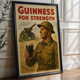 Guinness for Strength Poster | Bold Vintage Beer Ad Print with Retro Weightlifter Design | Funny Bar Wall Art | Free Shipping Always - Just Great Posters