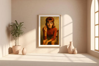 Vintage Smoking Woman Poster | Retro Redhead Portrait with Moody 60s Vibe | Bold Feminine Wall Art for Style Lovers | Free Shipping - Just Great Posters