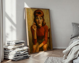 Vintage Smoking Woman Poster | Retro Redhead Portrait with Moody 60s Vibe | Bold Feminine Wall Art for Style Lovers | Free Shipping - Just Great Posters