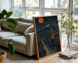 Tokyo Night Skyline Poster | Futuristic Cityscape Wall Art with Mt. Fuji & Neon Lights | Urban Japan Print | Free Shipping Always - Just Great Posters