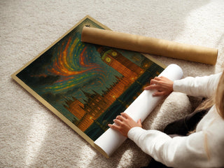 London Big Ben Aurora Poster | Surreal Night Sky Wall Art with Parliament & River Thames | Fantasy City Print | Free Shipping Always - Just Great Posters