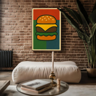 Cheeseburger Pop Art Poster | Bold Graphic Wall Art with Retro Food Design | Fun Fast Food Print for Kitchen or Diner | Free Shipping - Just Great Posters