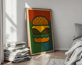 Cheeseburger Pop Art Poster | Bold Graphic Wall Art with Retro Food Design | Fun Fast Food Print for Kitchen or Diner | Free Shipping - Just Great Posters