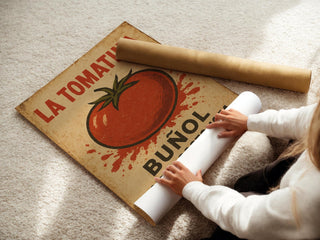 La Tomatina Poster | Vintage Spanish Festival Wall Art with Tomato Splash Design | Retro Buñol Print 1974 | Free Shipping Always - Just Great Posters