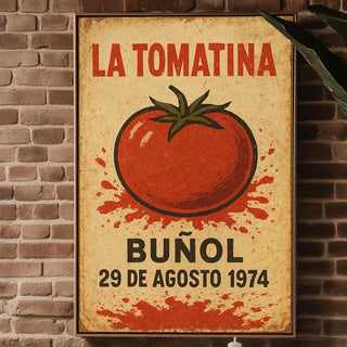 La Tomatina Poster | Vintage Spanish Festival Wall Art with Tomato Splash Design | Retro Buñol Print 1974 | Free Shipping Always - Just Great Posters