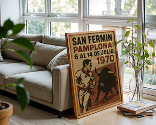 San Fermín Poster | Vintage Pamplona Running of the Bulls Festival Wall Art | Retro Spanish Fiesta Print 1970 | Free Shipping Always - Just Great Posters