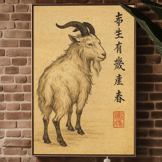 Japanese Goat Wall Art – Traditional Ink Animal Print, Zodiac Year of the Goat Decor, Vintage Style Asian Artwork, Free Shipping - Just Great Posters