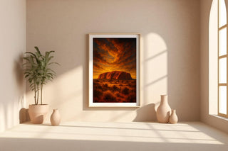 Uluru Wall Art Print – Bold Australian Outback Landscape with Sun and River, Sacred Desert Nature Poster, Earthy Decor, Free Shipping - Just Great Posters
