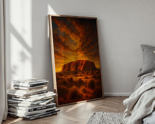 Uluru Wall Art Print – Bold Australian Outback Landscape with Sun and River, Sacred Desert Nature Poster, Earthy Decor, Free Shipping - Just Great Posters