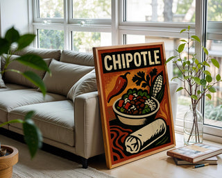 Retro Chipotle Poster for Kitchen or Restaurant Decor – Mexican Food Wall Art with Burrito Bowl & Bold Vintage Style Print, Spicy Poster - Just Great Posters