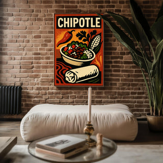 Retro Chipotle Poster for Kitchen or Restaurant Decor – Mexican Food Wall Art with Burrito Bowl & Bold Vintage Style Print, Spicy Poster - Just Great Posters