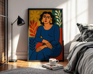 Modern Woman Art Print – Matisse Style Bold Female Portrait with Abstract Leaves, Gallery Wall or Boho Home Decor Poster - Just Great Posters