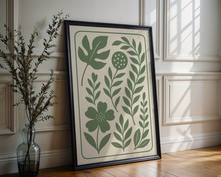 Minimal Botanical Wall Art in Sage Green – Modern Plant Print with Scandinavian Vibe, Eco Decor for Bedroom, Kitchen or Entryway - Just Great Posters