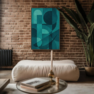 Teal Wall Art – Modern Midcentury Style Print with Minimal Shapes, Cool Blue Tones, Sophisticated Home Decor, Abstract and Unique - Just Great Posters
