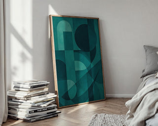 Teal Wall Art – Modern Midcentury Style Print with Minimal Shapes, Cool Blue Tones, Sophisticated Home Decor, Abstract and Unique - Just Great Posters