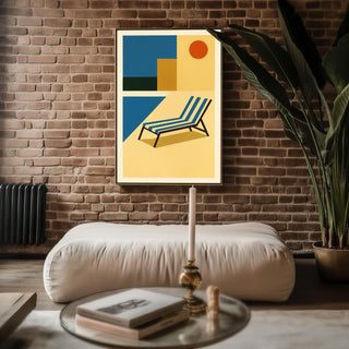 Poolside Wall Art – Retro Modern Summer Vibes Print in Bauhaus Style with Chair and Sun, Vacation Home Decor Poster - Just Great Posters