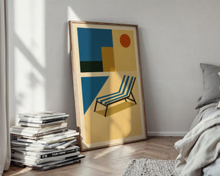 Poolside Wall Art – Retro Modern Summer Vibes Print in Bauhaus Style with Chair and Sun, Vacation Home Decor Poster - Just Great Posters