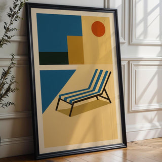 Poolside Wall Art – Retro Modern Summer Vibes Print in Bauhaus Style with Chair and Sun, Vacation Home Decor Poster - Just Great Posters