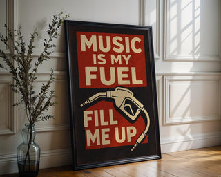 Music Is My Fuel Wall Art – Bold Retro Music Poster with Gas Nozzle Graphic, Funny Audiophile Gift for DJs, Bands & Studios, Free Shipping - Just Great Posters