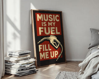 Music Is My Fuel Wall Art – Bold Retro Music Poster with Gas Nozzle Graphic, Funny Audiophile Gift for DJs, Bands & Studios, Free Shipping - Just Great Posters