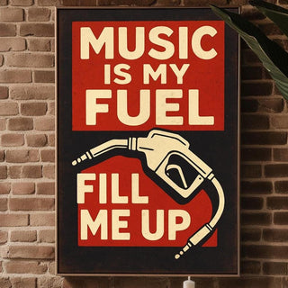 Music Is My Fuel Wall Art – Bold Retro Music Poster with Gas Nozzle Graphic, Funny Audiophile Gift for DJs, Bands & Studios, Free Shipping - Just Great Posters
