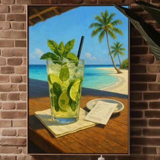 Mojito Art Print – Tropical Cocktail Poster, Summer Wall Art, Mint Lime Drink Painting, Vacation Vibes Kitchen Decor, Beach Bar Setting - Just Great Posters