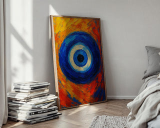 Greek Eye Wall Art – Bold Blue Modern Painting Print, Mediterranean Protection Symbol Decor, Colorful Statement Poster - Just Great Posters