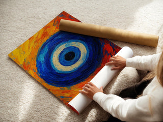 Greek Eye Wall Art – Bold Blue Modern Painting Print, Mediterranean Protection Symbol Decor, Colorful Statement Poster - Just Great Posters