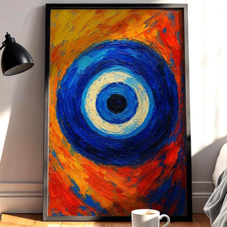 Greek Eye Wall Art – Bold Blue Modern Painting Print, Mediterranean Protection Symbol Decor, Colorful Statement Poster - Just Great Posters