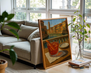 Negroni Cocktail Venice Art Print – Italy Canal View Bar Poster, Red Drink Wall Decor, Romantic Travel Aperitivo Scene - Just Great Posters