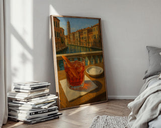 Negroni Cocktail Venice Art Print – Italy Canal View Bar Poster, Red Drink Wall Decor, Romantic Travel Aperitivo Scene - Just Great Posters