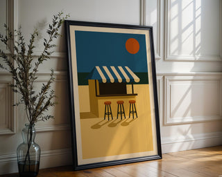 Beach Bar Wall Art – Retro Summer Coastal Poster, Clean Ocean Sunset Print, Graphic Holiday Vibe Decor, Free Shipping, Minimalist Art - Just Great Posters