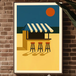 Beach Bar Wall Art – Retro Summer Coastal Poster, Clean Ocean Sunset Print, Graphic Holiday Vibe Decor, Free Shipping, Minimalist Art - Just Great Posters