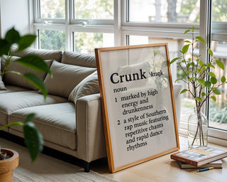 Crunk Definition Wall Art – Bold Black and White Print for Dorm, Bar or Music Room, Rap Slang Typography Poster with Attitude - Just Great Posters