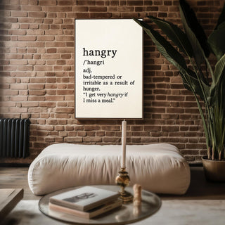Hangry Definition Wall Art – Funny Kitchen Decor or Gift, Black and White Typography Print for Foodies, Snackers or Office Break Rooms - Just Great Posters