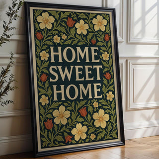 Home Sweet Home Floral Wall Art – Cottagecore Botanical Quote Print, Vintage Style Home Decor Poster, Cozy Housewarming Gift Idea - Just Great Posters