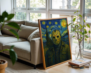 Scary Starry Night Poster – Horror Movie Mashup Wall Art, Scary Funny Van Gogh Style Print for Halloween or Film Buff Decor - Just Great Posters
