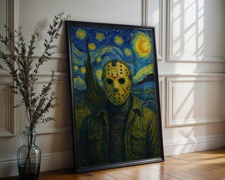 Scary Starry Night Poster – Horror Movie Mashup Wall Art, Scary Funny Van Gogh Style Print for Halloween or Film Buff Decor - Just Great Posters